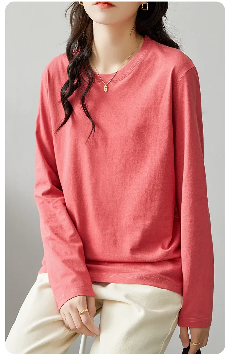 

Long sleeve T-shirt girl early spring the new women's inside take coat loose round collar render unlined upper garment