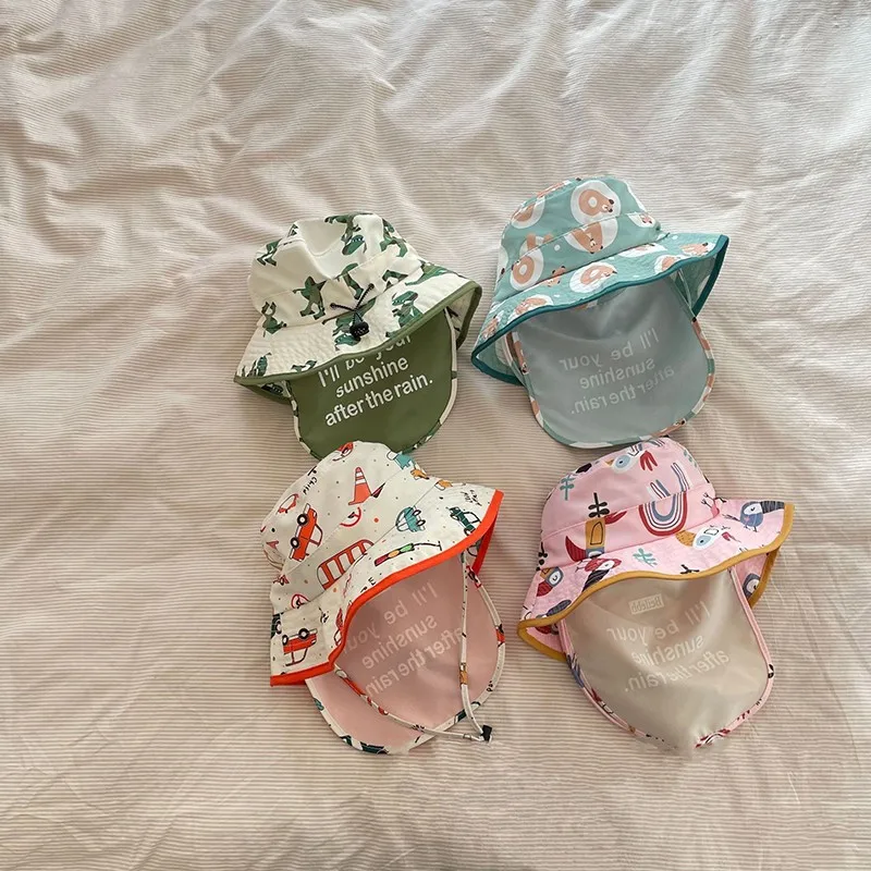

Summer Children Sun Hat Kids Outdoor Neck Ear Cover Anti UV Protection Beach Caps Kids Boy Girl Travel Flap Cap