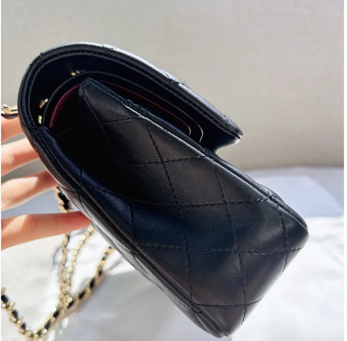 Damen Stepptasche Aus Lammleder Mit Kette Umhängetasche_voghion.com