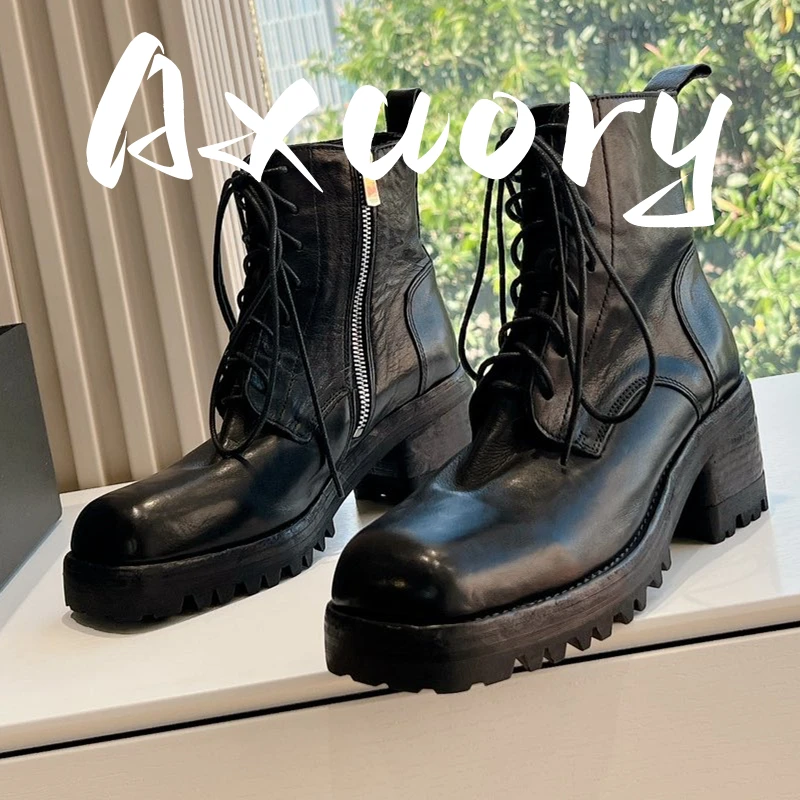 

Women's Boots Winter Style Leather Upper Low Heel Design Zipper Style 2023 New Leisure Versatile