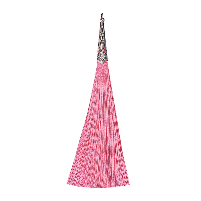 2PCS 14cm Cone Alloy Cap Silk Tassel Fringe Sewing Bang Tassel Trim Decorative Curtain Tassel for Craft Jewelry DIY Graft Making