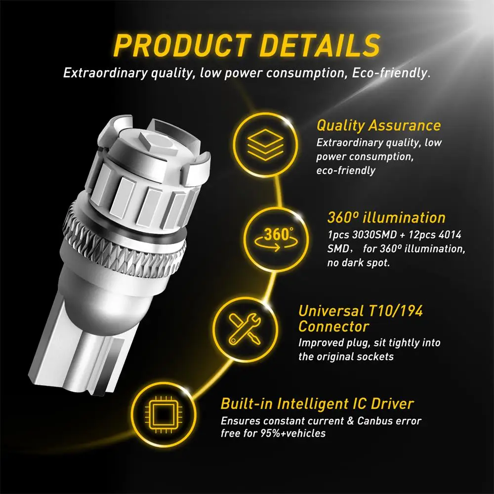 AUXITO LED ĵ , ڵ ׸ ,  ¦, Ʈũ Ʈ,  , 12V, 2x W5W, T10, , ȭƮ, , ο, 194 168