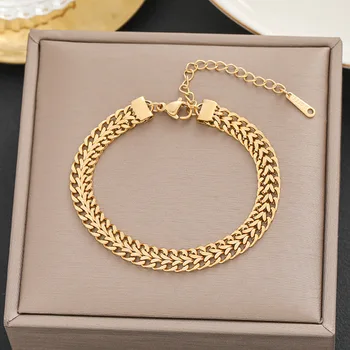 Anenjery 316l aço inoxidável duplo feitiço cor de ouro grosso torção corrente pulseira feminina ins design simples jóias 1