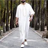 Kaftan Summer Middle Eastern Men's Arab Robe Loose V-neck Short Sleeved Printed Men's Muslim Clothing Islamic Clothing Kaftan