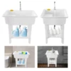 Small/Large Utility Sink with Cold and Hot Water Faucet Hoses and Drain Kit Freestanding Plastic Laundry Sink with Washboard 1
