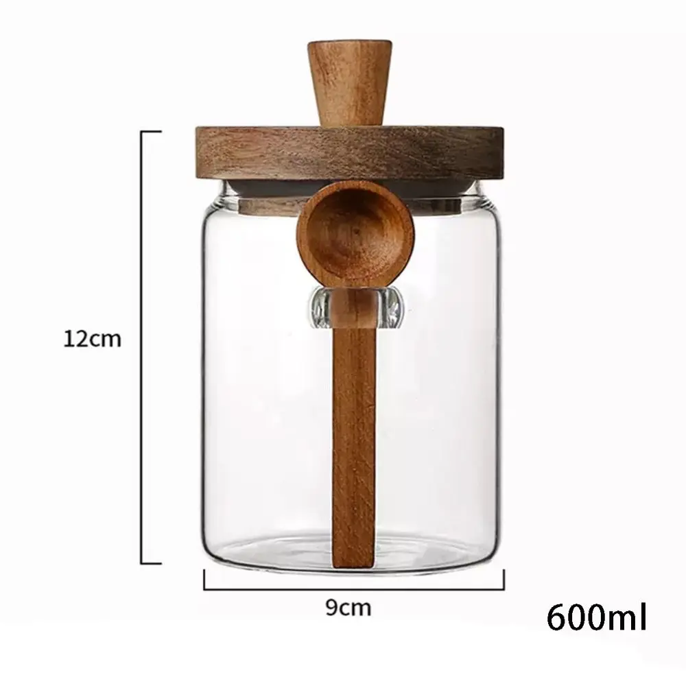Glass Sealed Jar Five Grains Coffee and Tea Storage Can with Wooden Spoon Seasoning Bottle Kitchen Moisture-proof Storage Tank 6