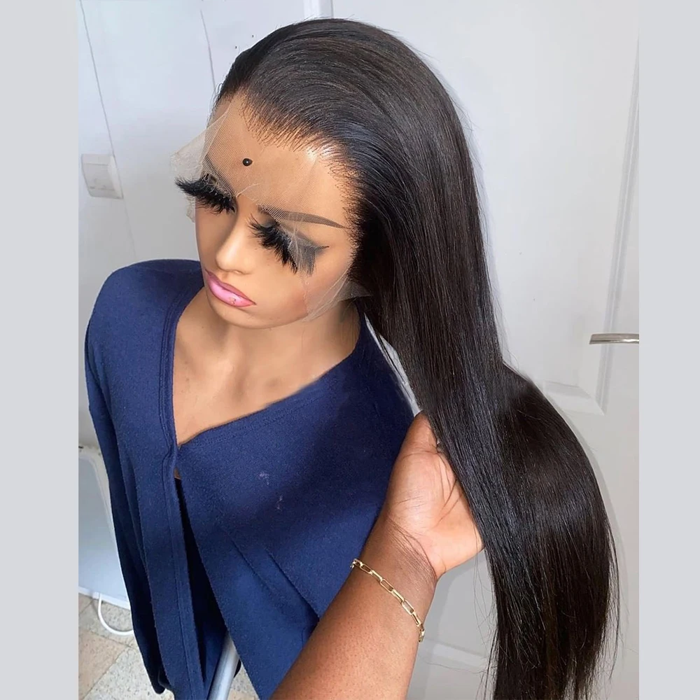 

Preplucked Soft 180%Density 26Inch Natural Black Silky Straight Long Glueless Lace Front Wig For Women Babyhair Daily Cosplay
