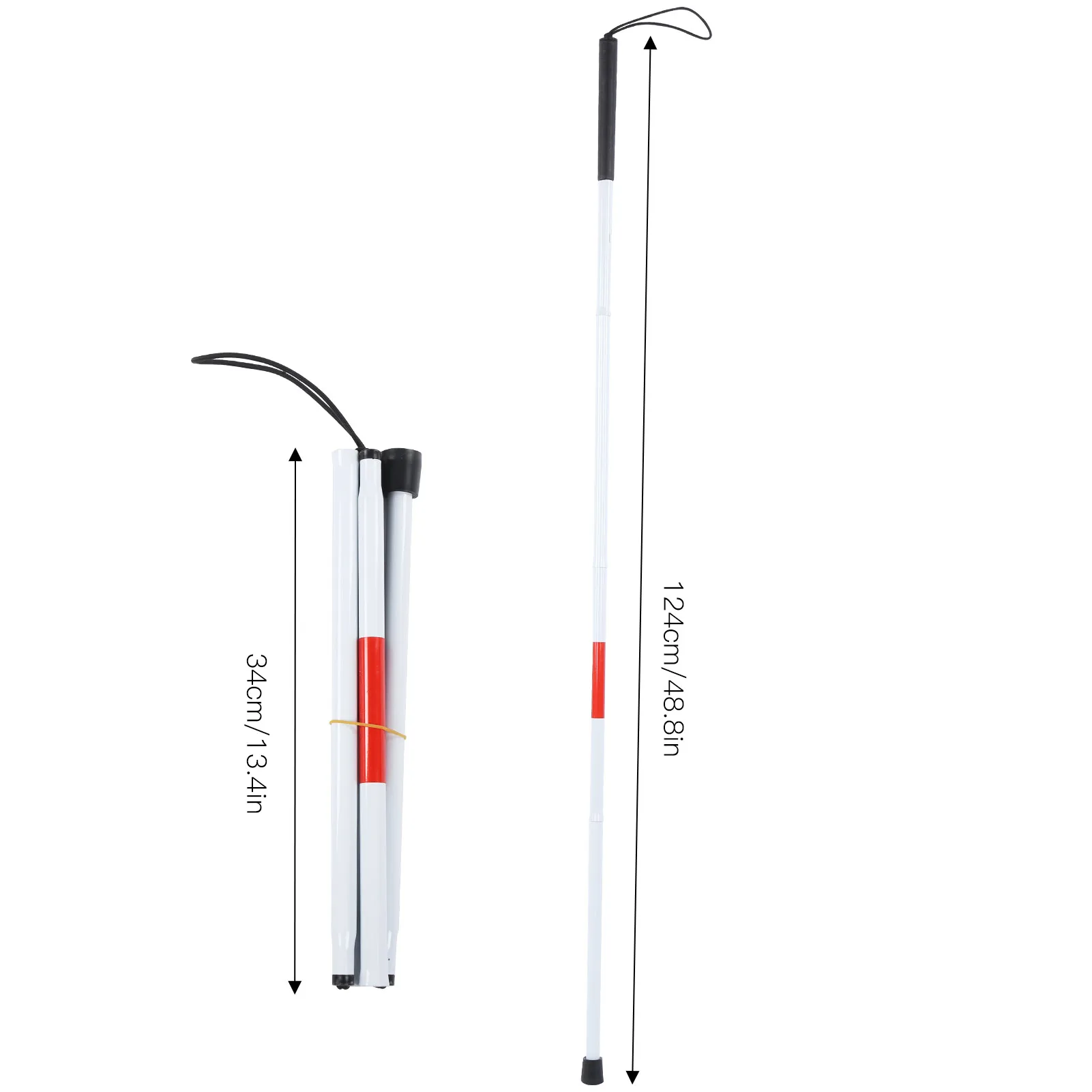 Blind Cane Stick for Visual Impaired Foldable Cane Collapsible Reflective White and Red Walking Stick
