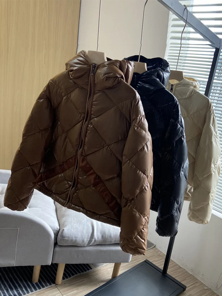 

Пуховик женский зимний на 2023 утином пуху, 90% белое однотонное пальто, плотная короткая парка с капюшоном, женская теплая водонепроницаемая пуховая куртка