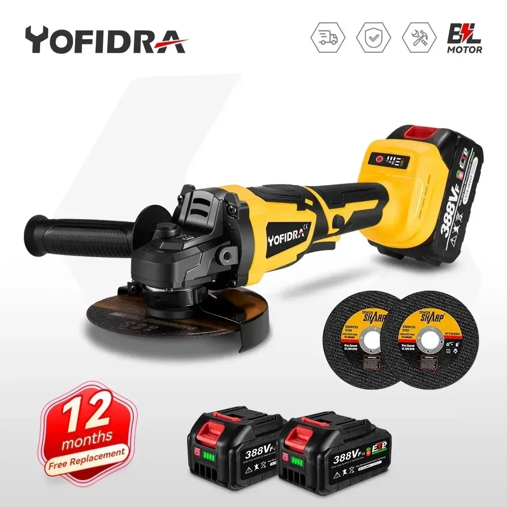 Meuleuse D'angle Sans Fil Yofidra 125mm - Kit Complet Avec 2 Batteries 3.0Ah, 3 Disques Et 3 Vitesses Réglables (21V, 5600 Tr/min)