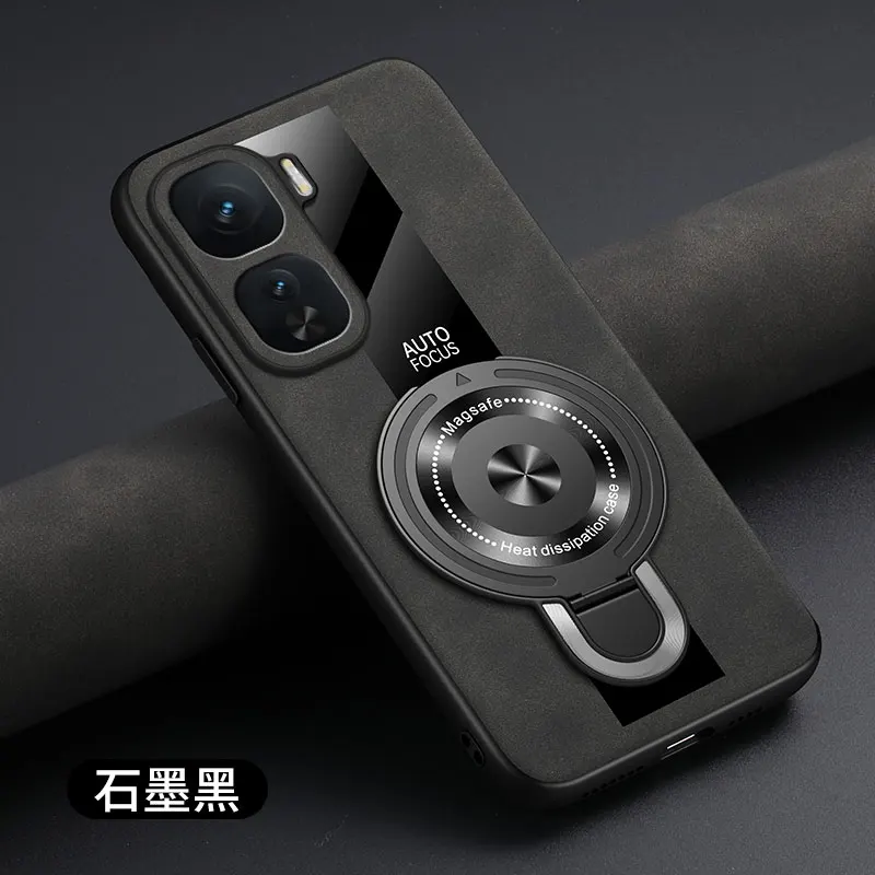 Magnetic Ring Holder Luxury Shockproof Case with Plexiglass & PU Leather