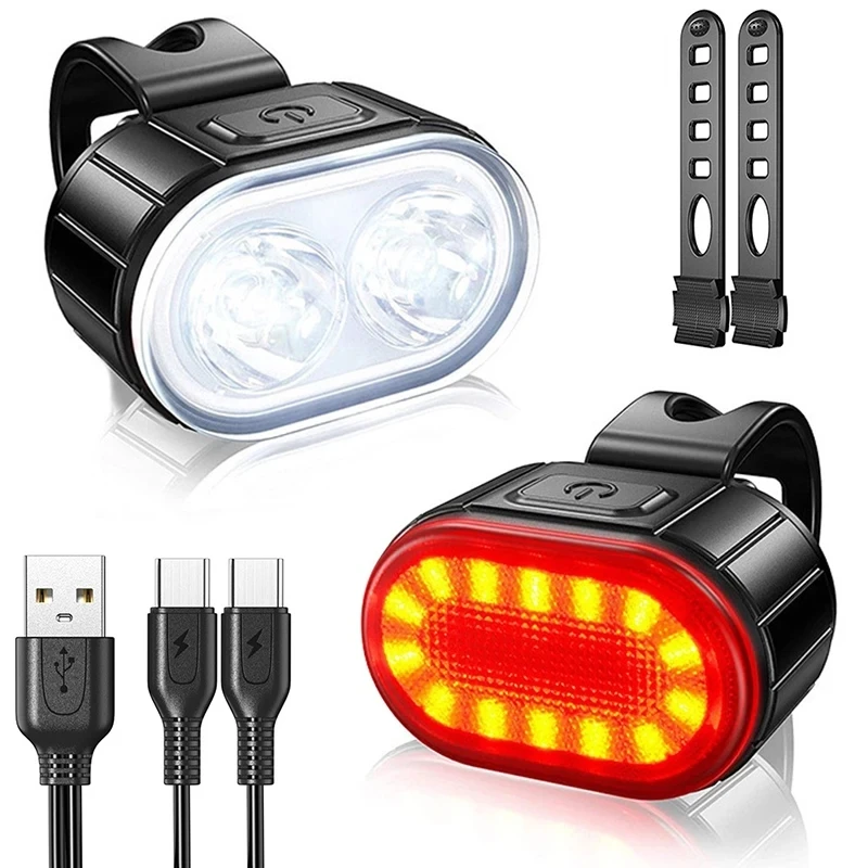 USB Rechargeable Waterproof LED Bike Light Set for Front and Rear Illumination