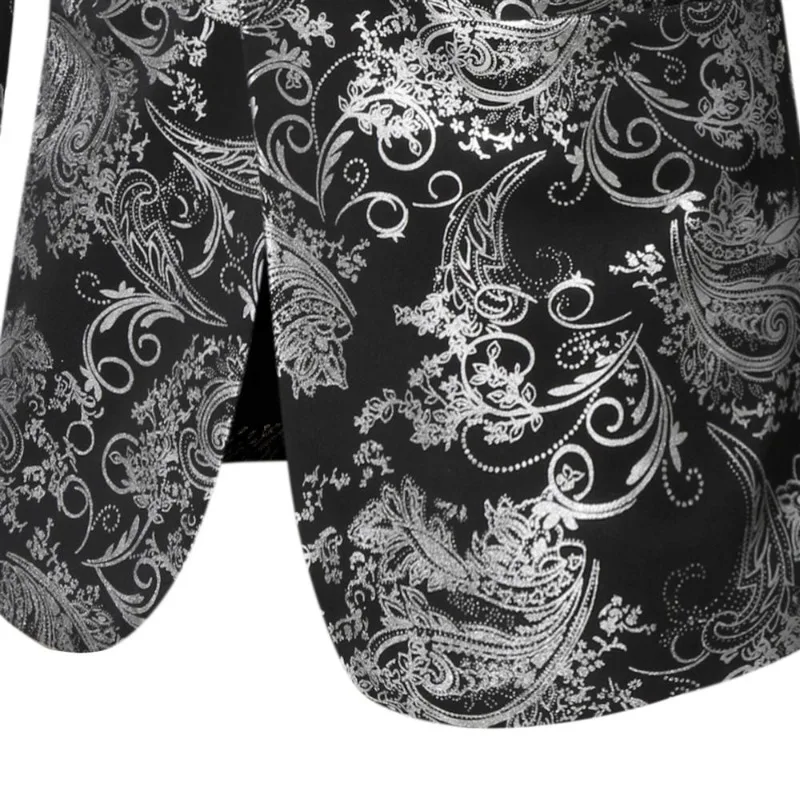 Autumn Men's Slim Fit Casual Silver Stage Performance Suit Printed Jackets Mens Blazer Jacket mens blazer