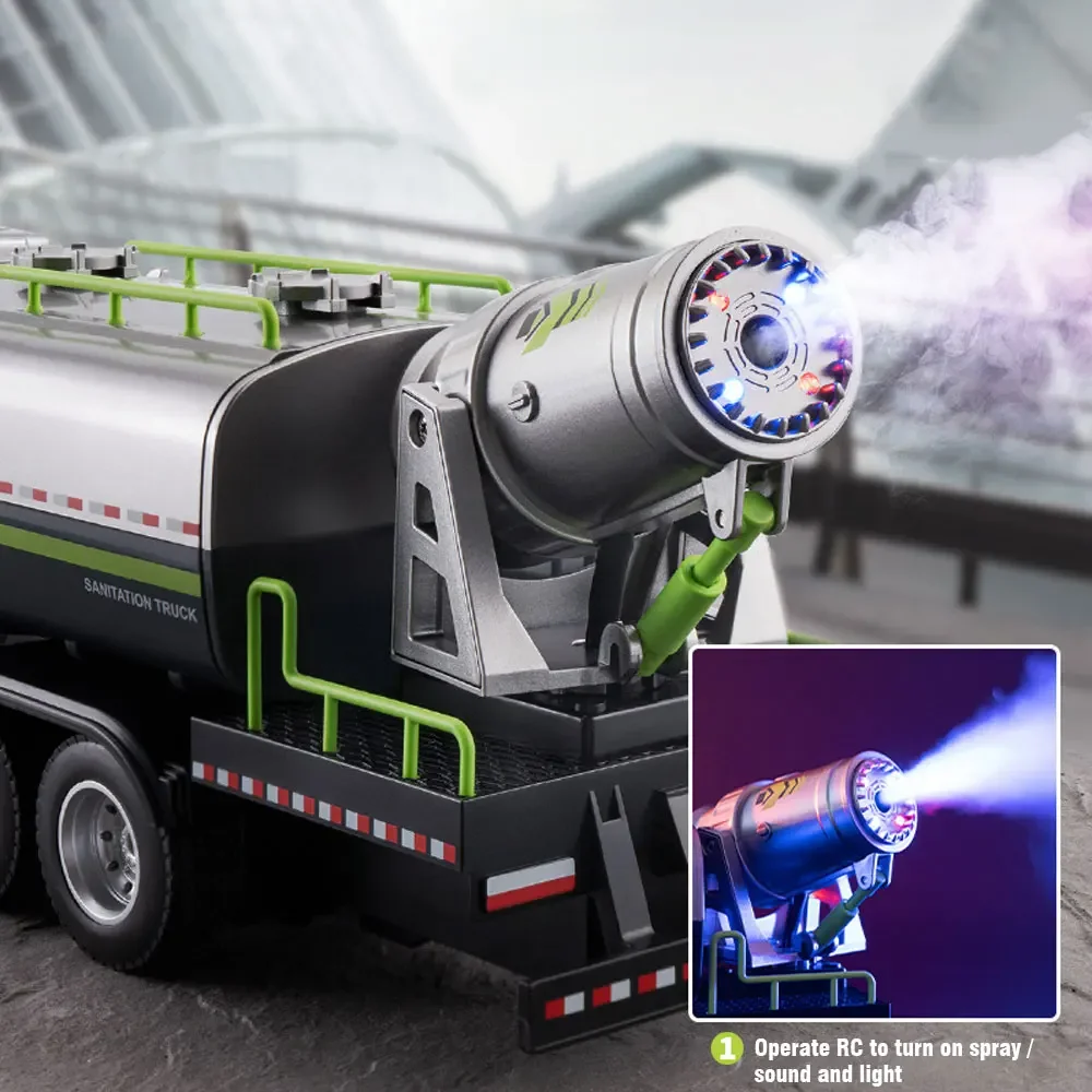 Huina 1316 2.4G 1/18 Alloy RC Car 9CH Urban Dust Removal Vehicles With Spray Remote Control Truck Spray Sanitation City Toys