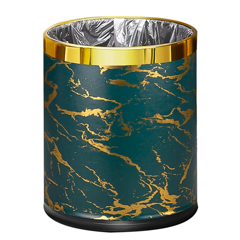 

Luxury Metal Round Shape Trash Can With Home Office Wastebasket-Garbage Can Without Cover - Kitchen Waste Bins