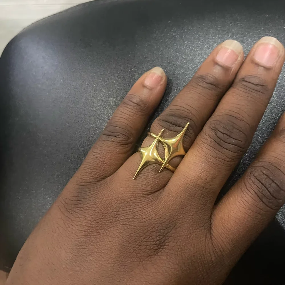 Stainless Steel Flower Open Rings For Women Wedding Heart Jewelry Gold Color Geometric Hollow Ring Daily Accessories Gift