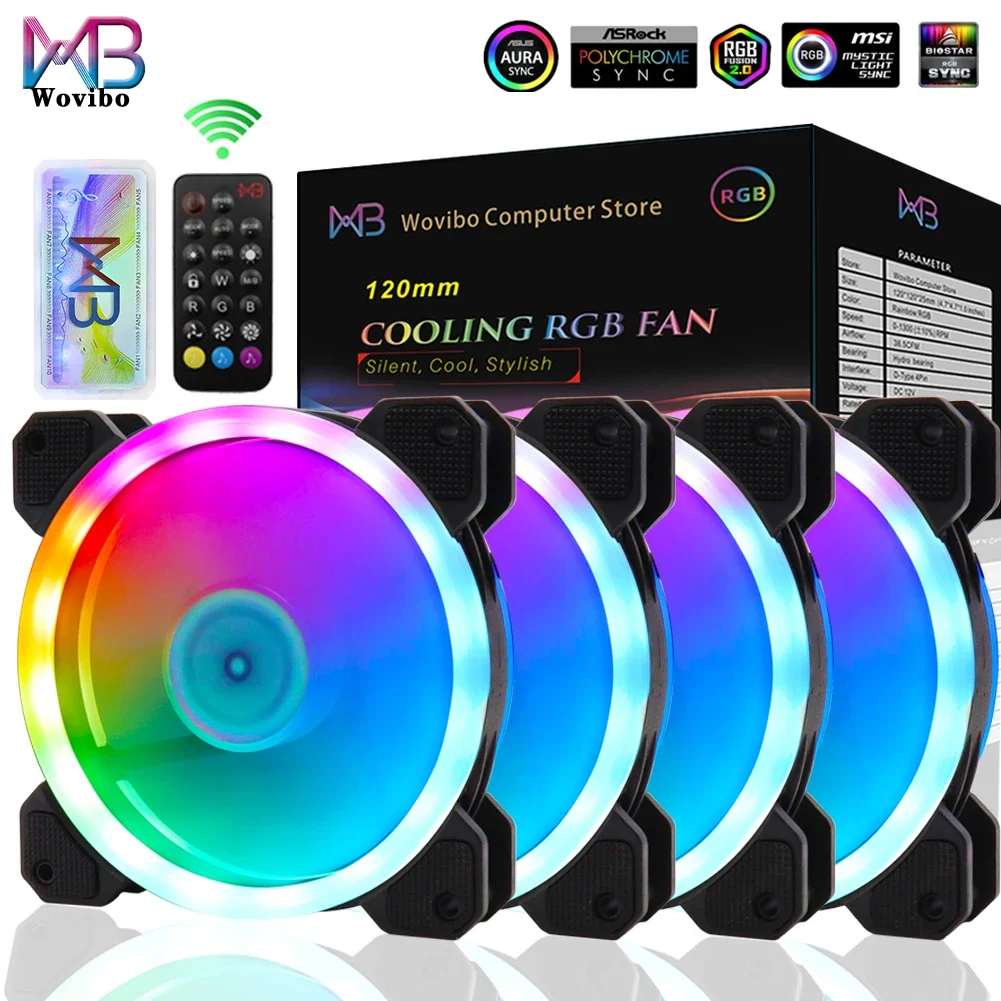 Wovibo-fãs Rgb Case para Computador Aura Sync Mute Cooler 6pin Cooling Ventilador 12 Centímetros Motherboard Sincronizado Aura Sync 120 Milímetros