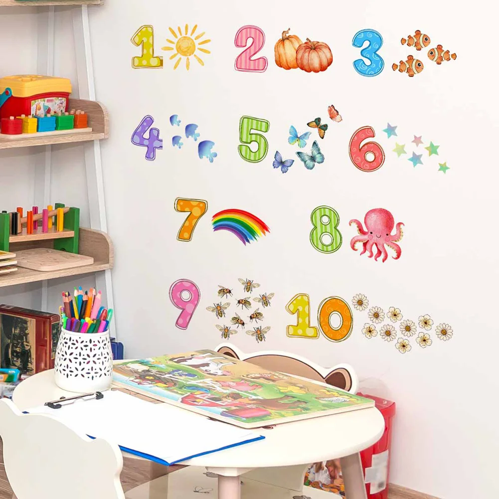 Cartoon Digital Animals Wall Sticker Baby Kids Puzzle Room Decor Wallpaper Bedroom Home Decoration Nursery Self-adhesive Decals wall stickers,vinyl decal stickers,children room decoration