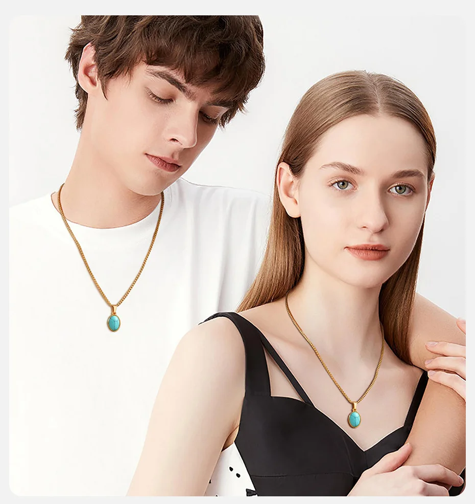 Trendige natürliche ovale Halskette für Männer und Jungen, wasserdichter kleiner geometrischer Naturstein-Anhänger, energiemagnetischer Feldschmuck, Geschenk – Detail 2