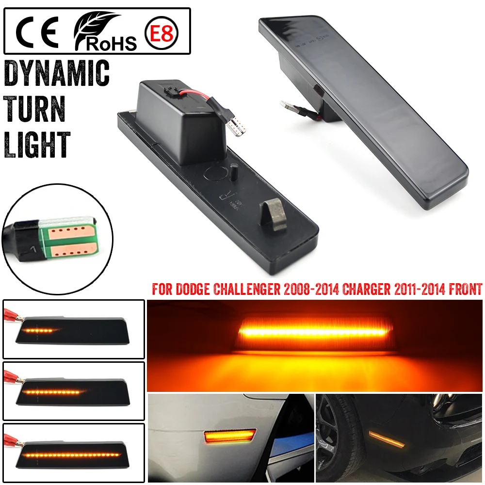 

Amber Full LED Front Side Marker Lights For Dodge Challenger 2008-2014 For Dodge Charger 2011-2014 Side turn signal Light