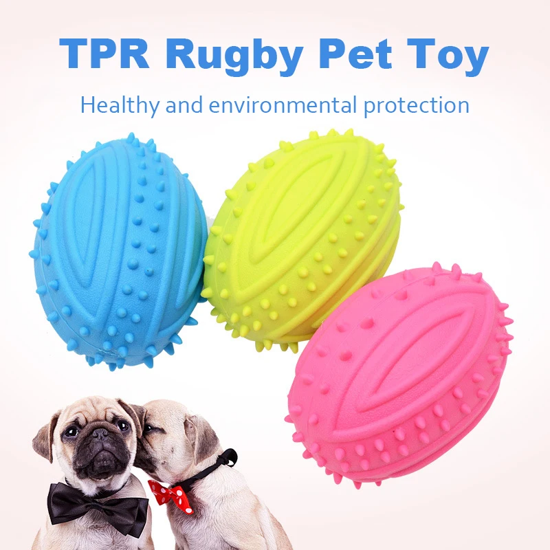 1pcs Creative Candy Color Dog Chew Toys Creative Interactive Rugby Shape Pet Bite Toy Pet Sound Toy Pet Supplies creative dog