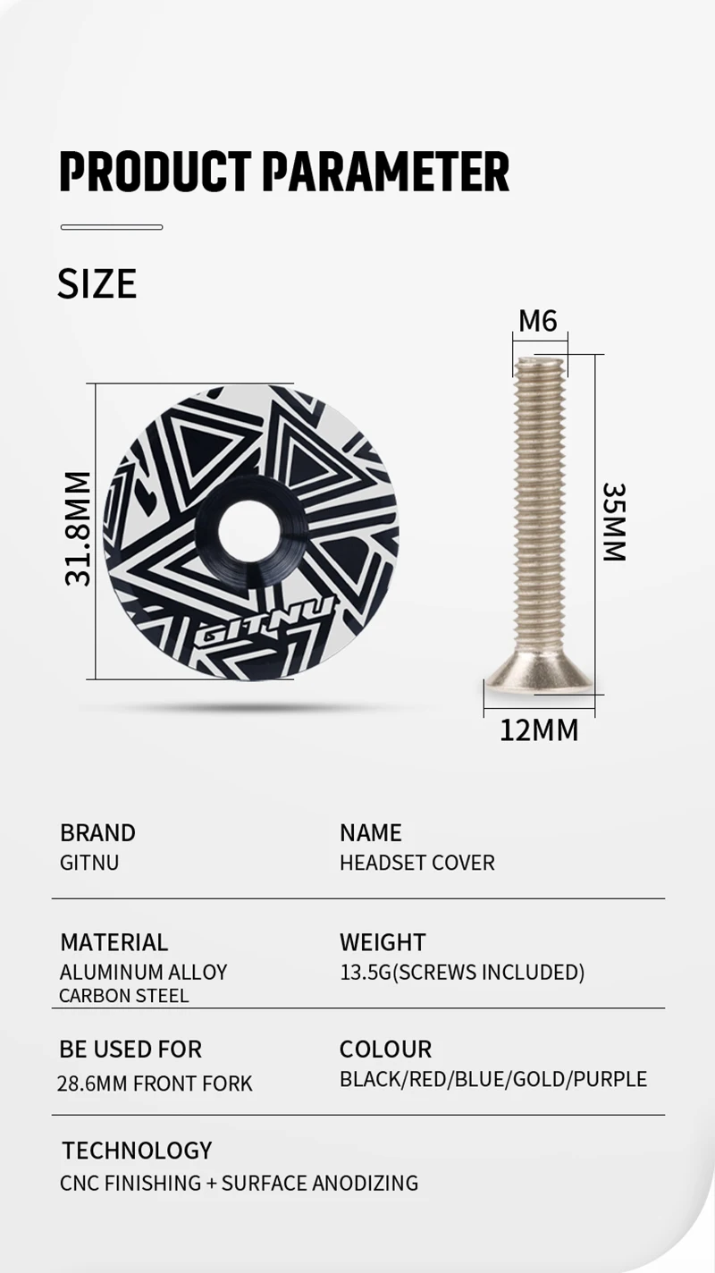 Description Picture 3 of itemGITNU fit 28.6mm Headset Stem Caps Pack Light Aluminum Alloy with  for MTB Bike Road Mountain Bicycle Cycling Parts Accessories