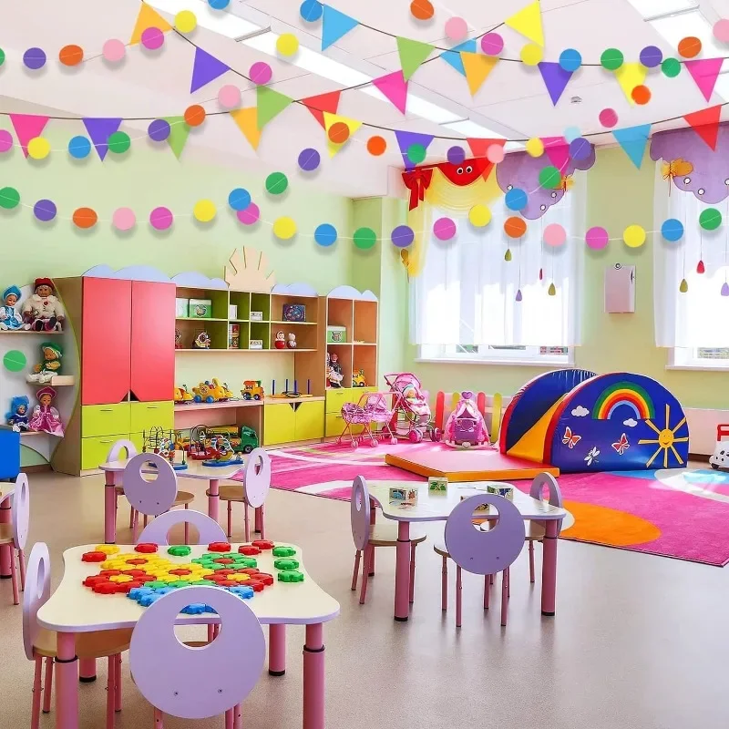 Colorful Party Decor Paper Garland Circle Dots Hanging Rainbow Decorations for Birthday Baby Shower Classroom Candyland Streamer