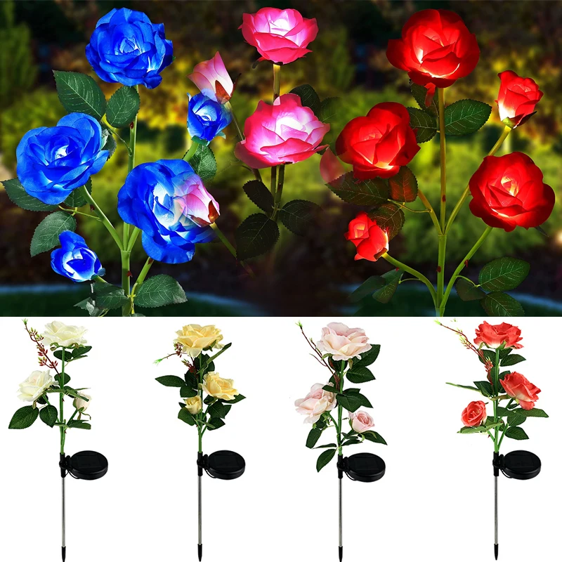 Solar LED Light Outdoor Simulation Rose Flower Solar Light Yard Lawn Garden  Decoration Night Lamp Waterproof Landscape Light solar led street light