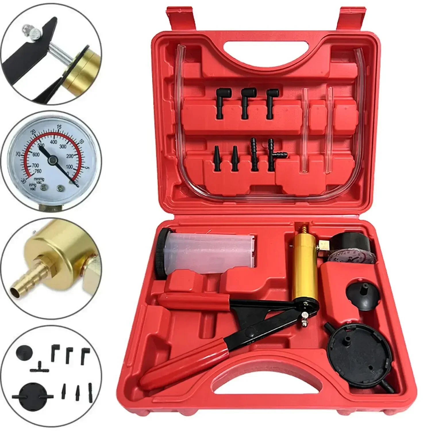 Brake Bleeder Kit Electric Vacuum Pump Quality Manual Vacuum Pressure Pump Brake Fluid Drain Kit Vacuum Pistol Pump Tester Kit Portable Durable Aluminum Gauge