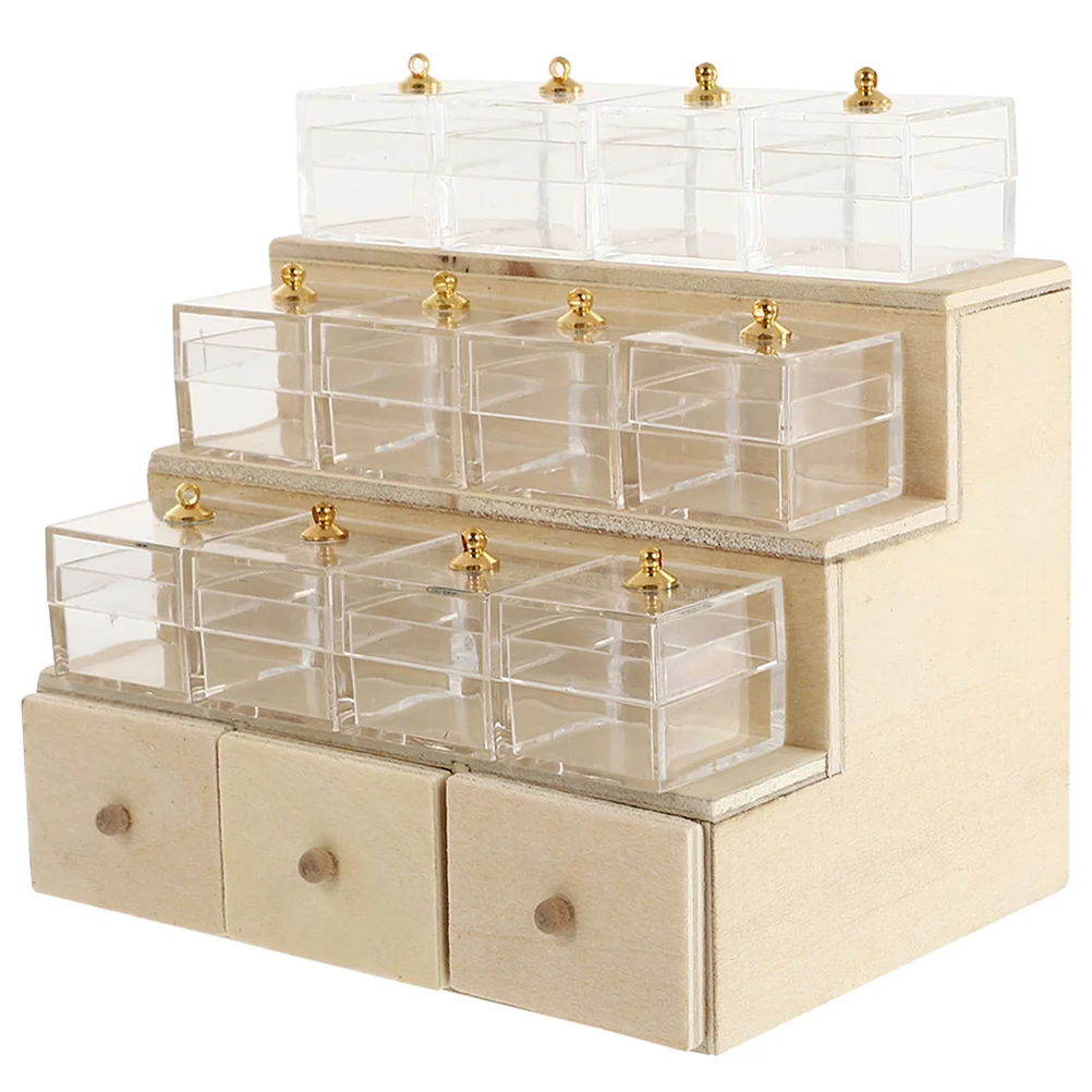 Dollhouse Candy Display Box Miniature Wooden Drawer Shelf Model Mini Cabinet Fruit Display Rack Furniture Accessories