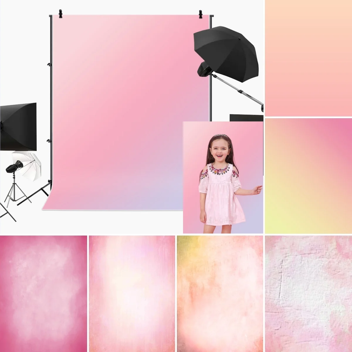 ฉากหลังถ่ายภาพแบบไล่เฉดสีชมพูมืออาชีพ วัสดุไวนิลโพลีเอสเตอร์ สำหรับถ่ายภาพบุคคล ภาพสตูดิโอ และวอลเปเปอร์ 1
