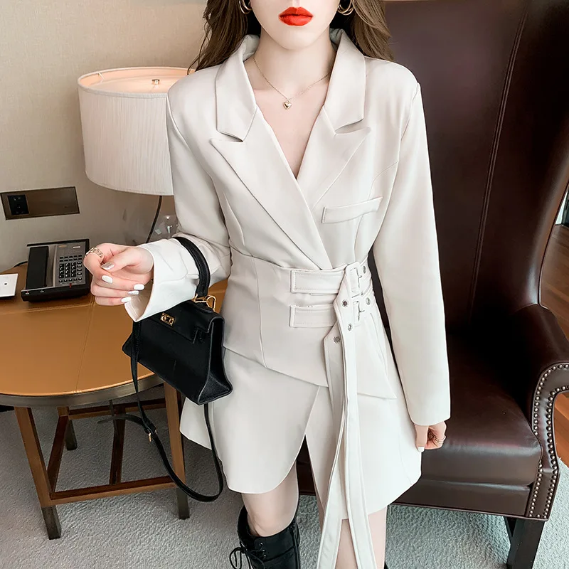 

2022 Spring and Autumn New Suit Design Sense Niche Suit Jacket Goddess Fan Fried Street Slim Temperament Long Sleeves Tie Waist