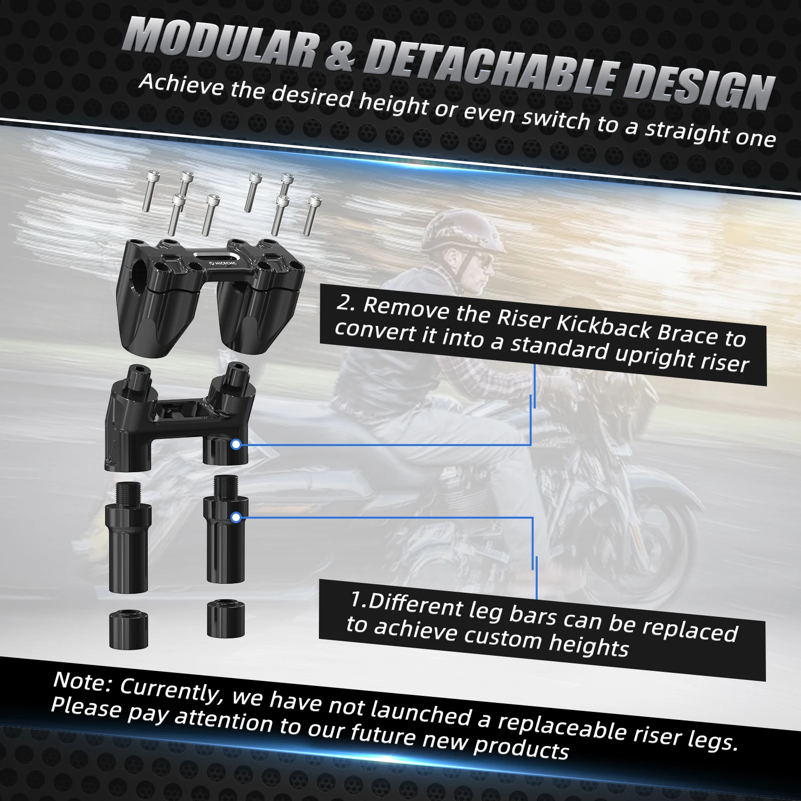 Kickback-Lenkererhöhung 8"/7"/6"/5" für Harley Dyna Street Bob FXDB Super Glide FXD Fat Bob FXDF Low Rider FXDL Wide Glide – Detail 6