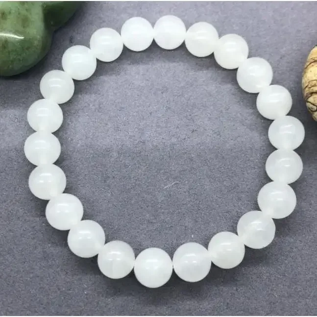 Dames Heren Natuursteen Steen Witte Chalcedoon Manchet Bedelarmband Armband