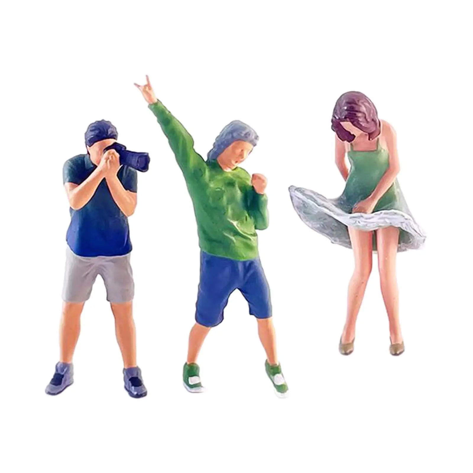 3Pcs 1/64 Scale Female and Male Model Dioramas Painted Figures DIY Scene