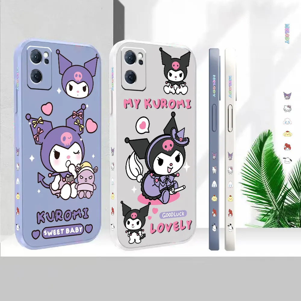 

Liquid Silicone Case For Oppo Reno 9 8 7 7SE 6 5 4 4SE 3 Pro Plus 4G 5G Cover Anime Cute kuromi Colour Fundas Cqoues Shell Capa