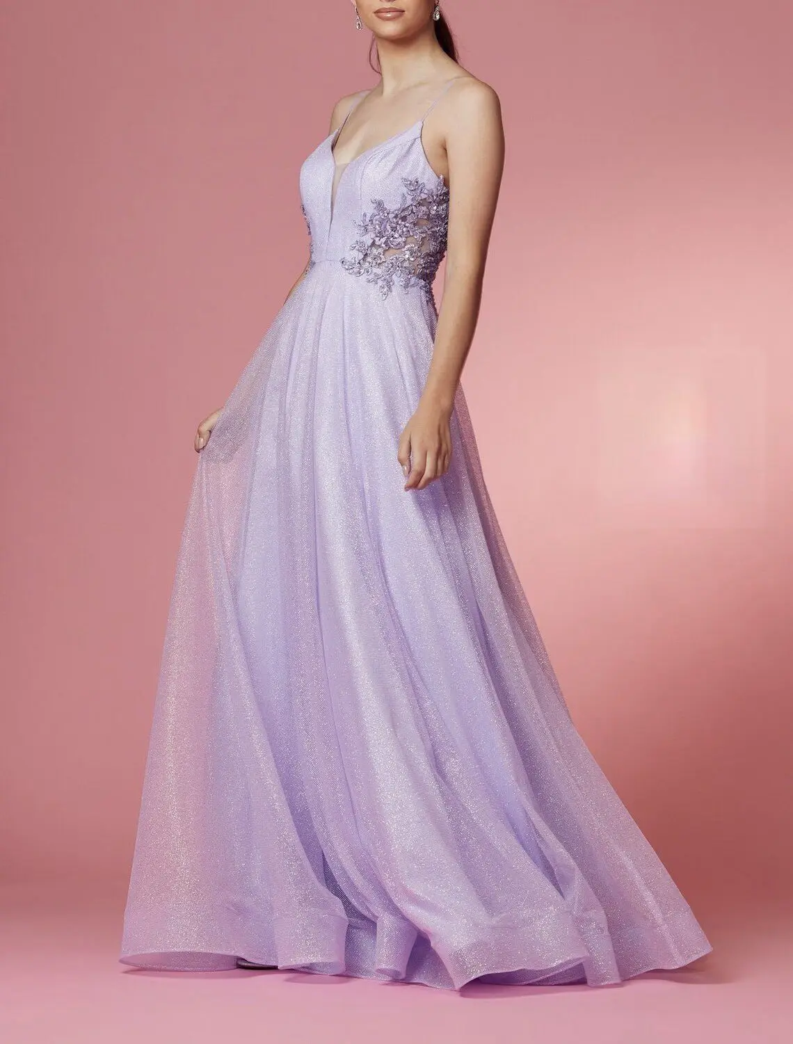 

Beaded Applique Prom Dresses 2023 Spaghetti Strap V Neck Long Floor Length Glitters Sparkly Formal Party Evening Gowns