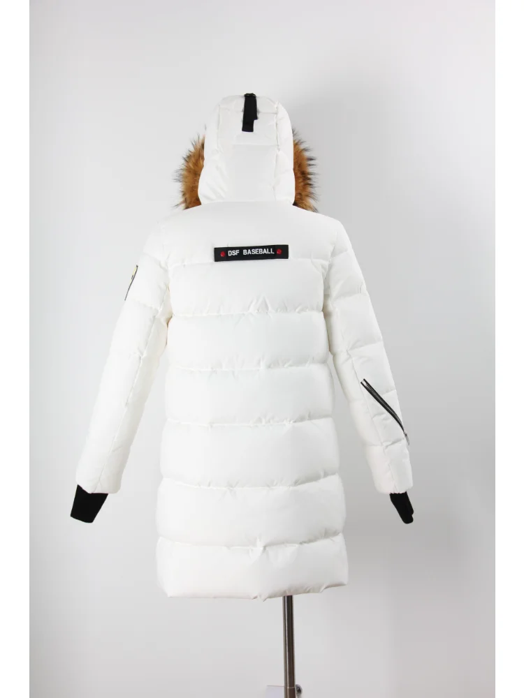 VERALBA Women's Mid-length Down Jacket With Hat and Detachable Fur Collar Winter Fashion Coat Design Show the Small Crowd Ladies