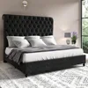 Queen Size Bed Frame with Sleigh Headboard 60" Tall Velvet Upholstered Platform Beds, No Box Spring Needed, Queen Size Bed Frame 1