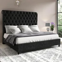 Queen Size Bed Frame with Sleigh Headboard 60" Tall Velvet Upholstered Platform Beds, No Box Spring Needed, Queen Size Bed Frame 1
