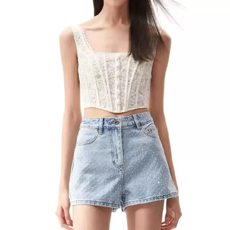 

Strapless Vest for Women 2024 New Spring Lace Crochet Single Breasted Sexy Sleeveless Tank Tops