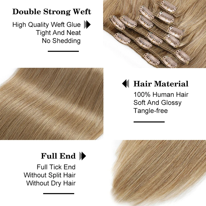 Straight Clip In Real Human Hair Extensions Full Head Brazilian Clip on For Black Women