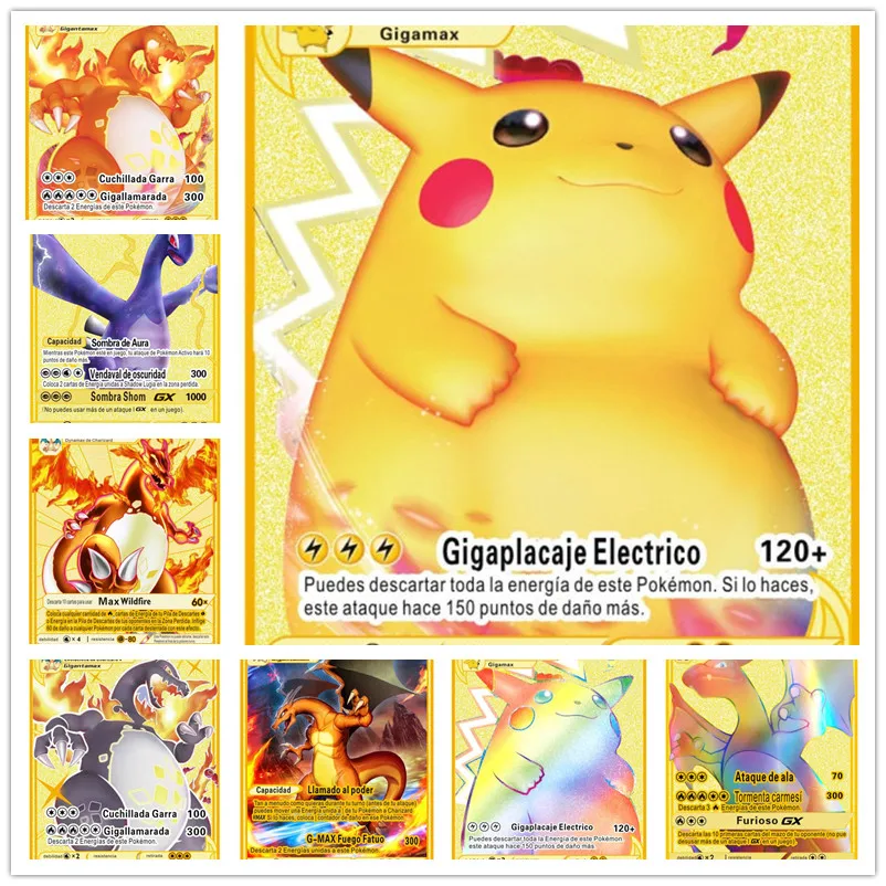 Spanish Pokemon Metal Card Vmax Original PIKACHU Charizard Gold Game  Collection Cards