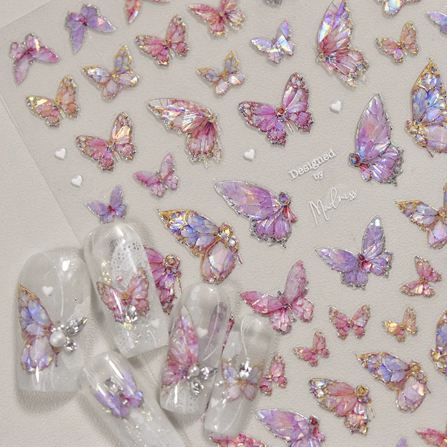 5D Embossed Aurora Butterfly Nail Art Stickers Self Adhesive Decals for Nails Decoration DIY 3D Acrylic Nail Supplies Parts 1Pcs
