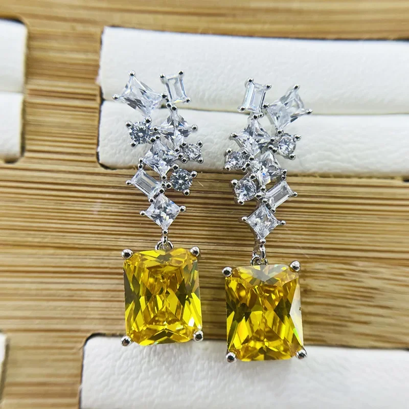 

DIWENFU 925 Silver Sterling Yellow Topaz Jewelry Drop Earring for Women Geometric Earrings Silver 925 Jewelry Orecchini