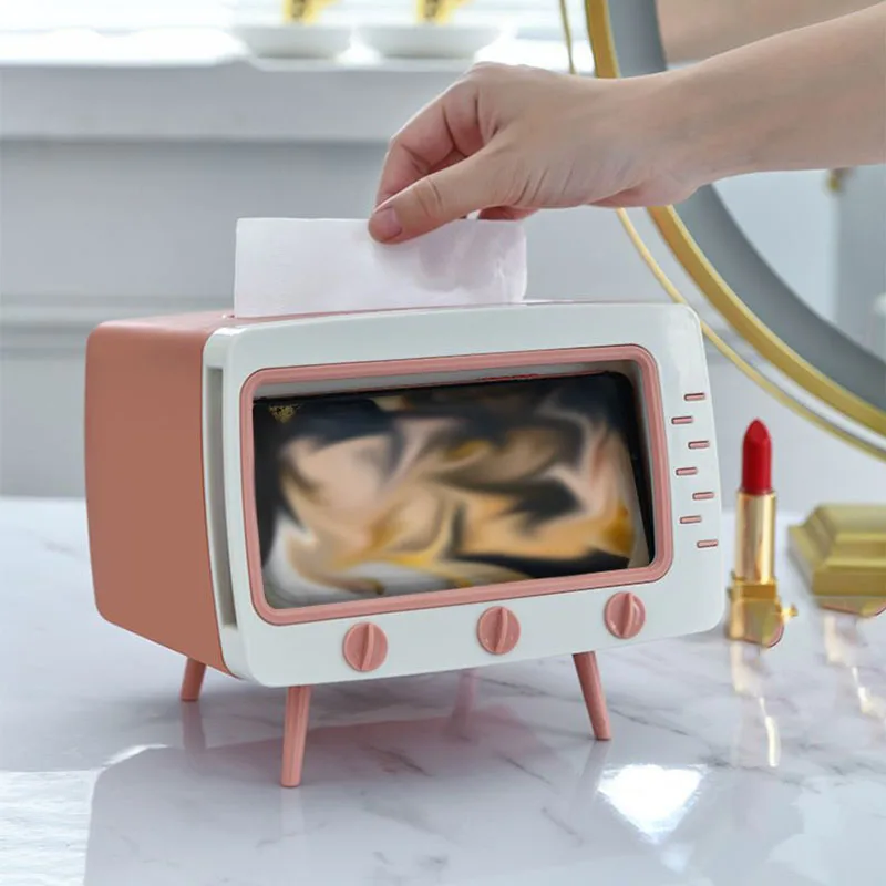 TV Tissue Box Tissue Dispenser Tissue Box Keep Tissues Handy While Watching Mobile Phone Holder Drawer Multi-functional Storage