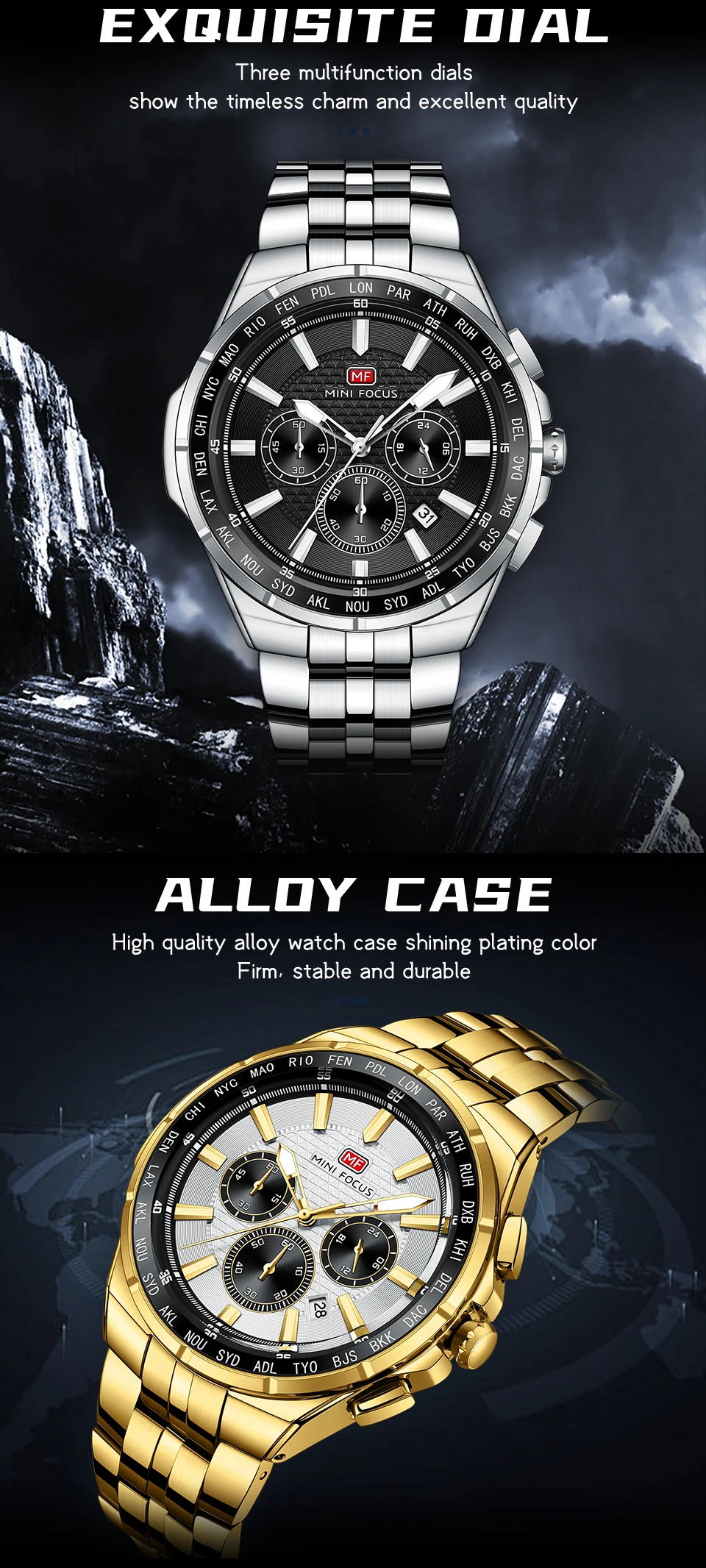 MINI FOCUS Orologio sportivo al quarzo da uomo, multifunzione, con piccoli quadranti, cinturino in acciaio inossidabile, orologi da uomo d'affari, nuovo 0613G_voghion.com