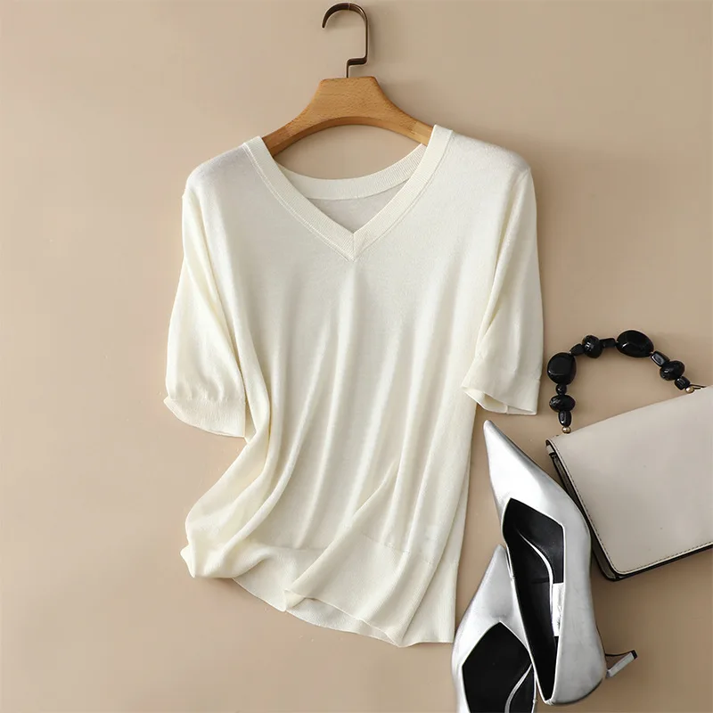 

Роскошные мягкие свитера из шелка мериноса с v-образным вырезом 16gg