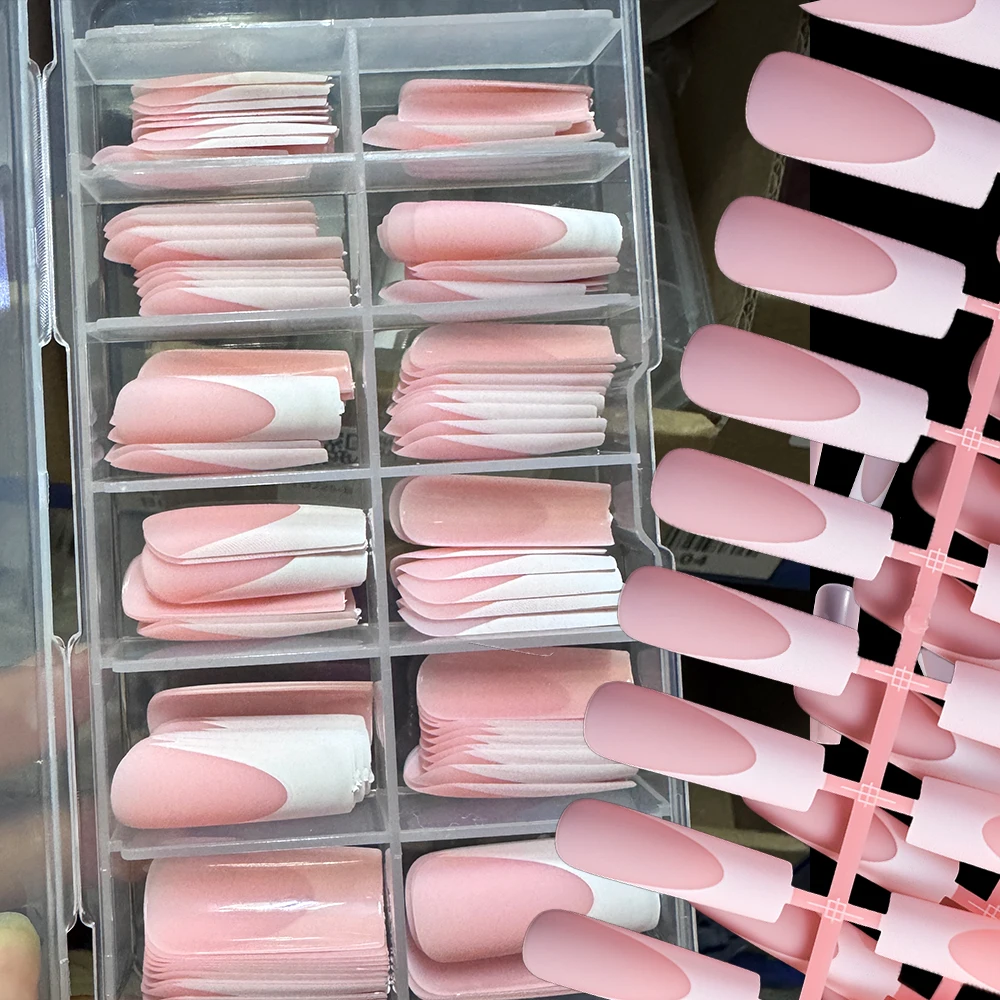 120Pcs Matte Pink French Press On Nails