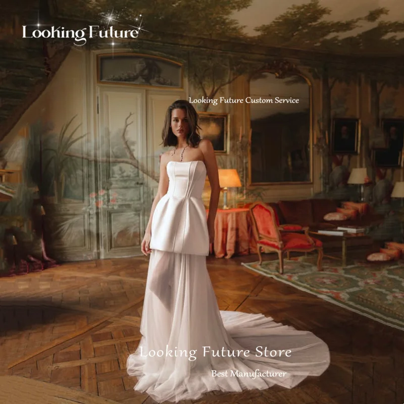 Vintage Detachable Train Mini A-Line Wedding Dress Simple Strapsless Sleeveless Sexy Backless Pleated Zipper 2025 Customized 11 S637721edc9a44c748ddbfeb8441c6660A